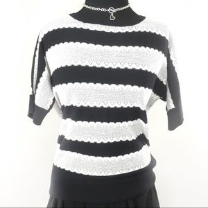 White House Black Market Black/white stripe top-L